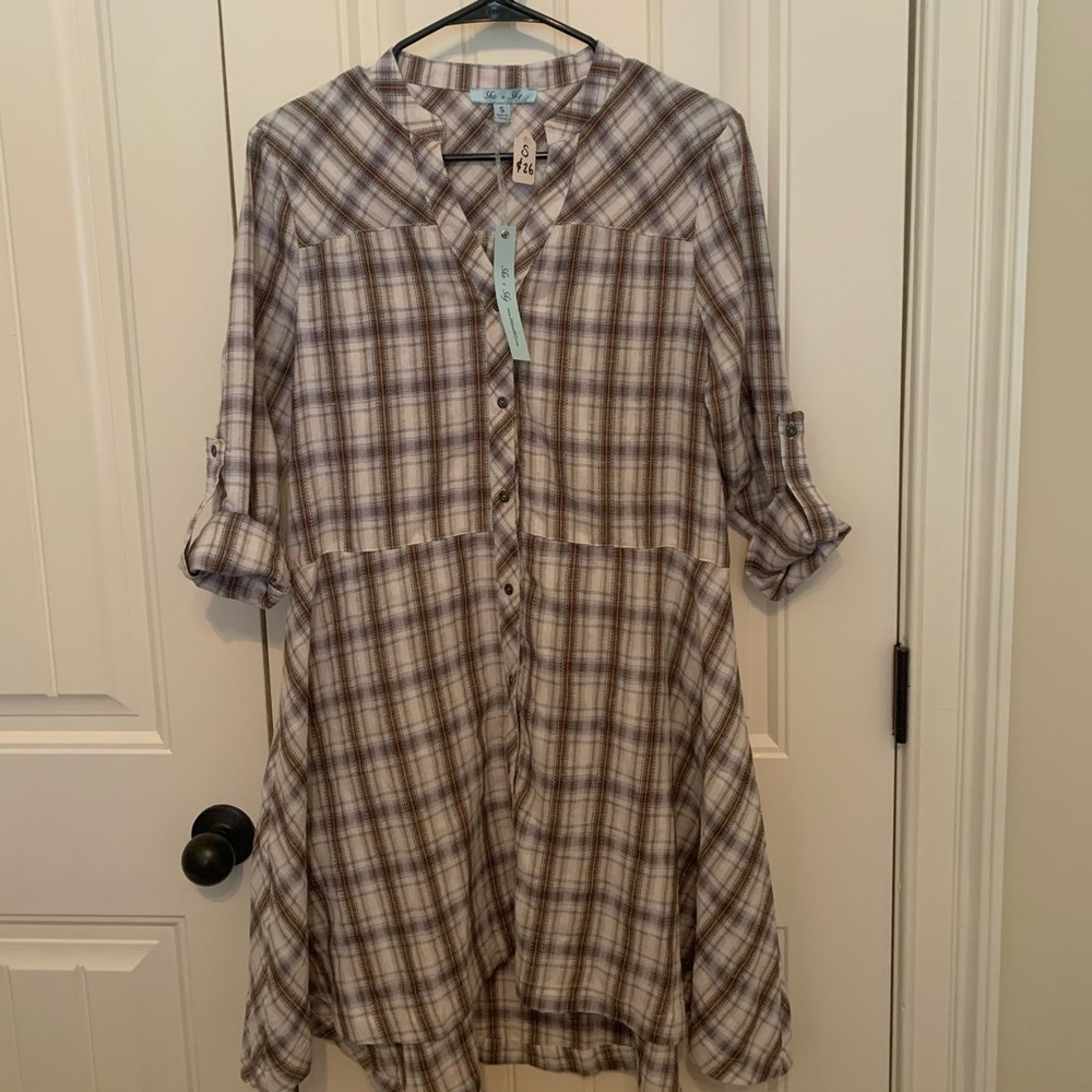 Plaid High Low Dress New w Tags